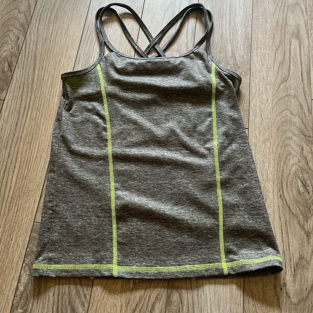 Gray and Yellow Fitted Sleeveless Tank Top